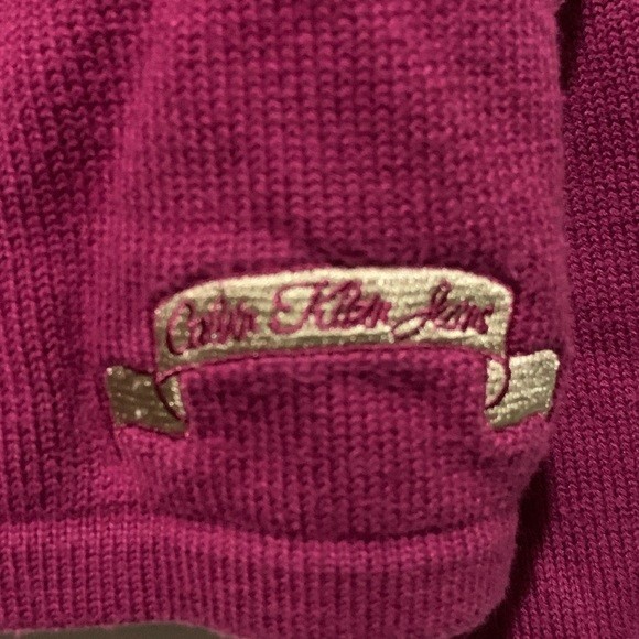 Calvin Klein Jeans V-Neck Knit Hoodie Sweater Magenta Size Medium Vintage - Picture 5 of 6